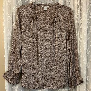 Silky animal print blouse in brown, tan and cream